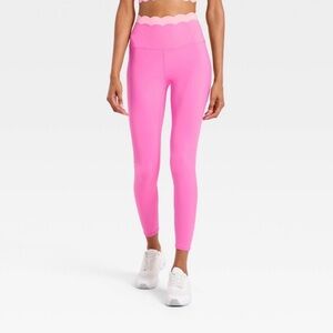 Women’s High Rise Scalloped Leggings - JoyLab Neon Pink/ Light Pink